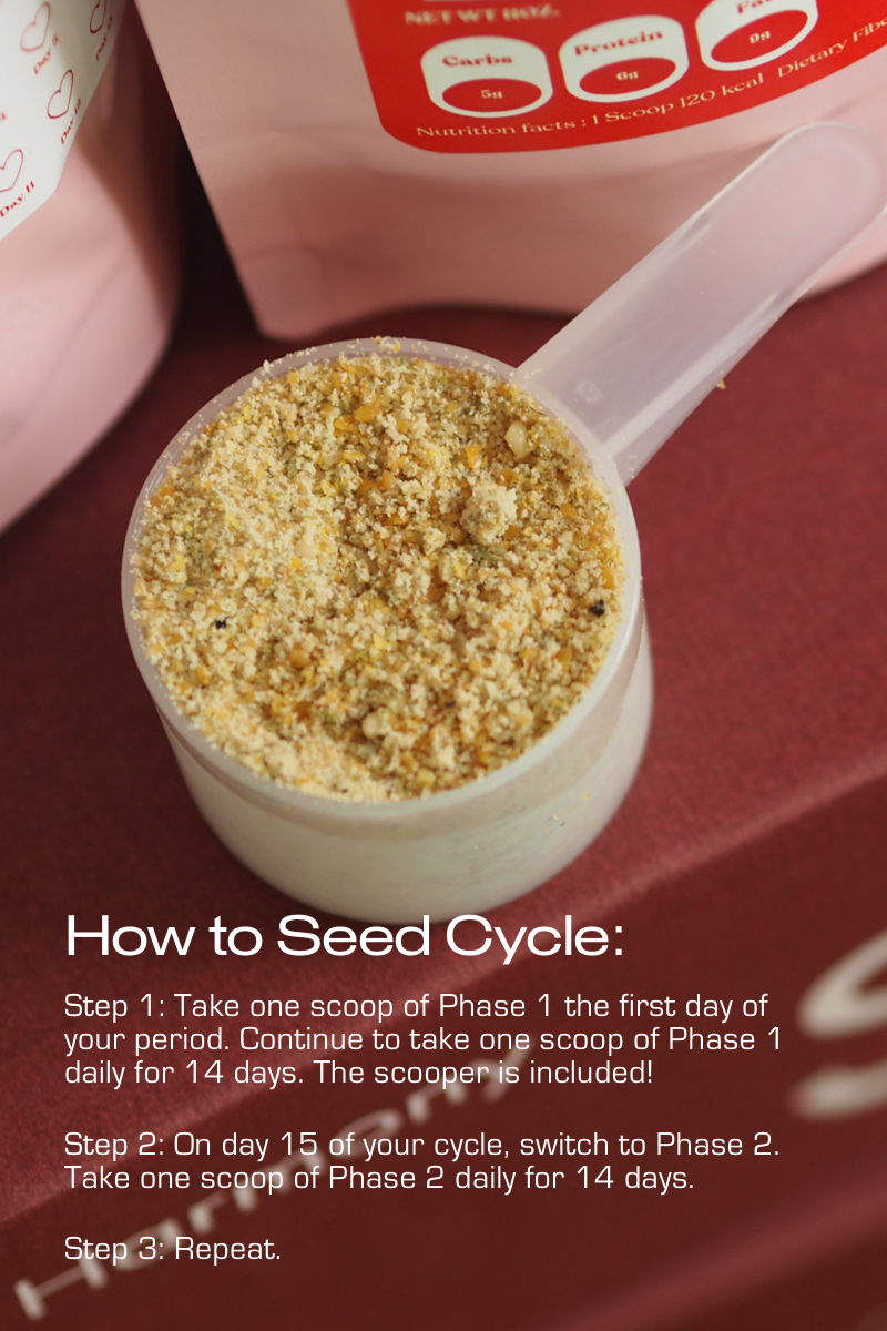 Spoonful of seeds showing meraki's seed cycling blend